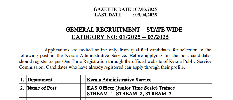 kas notification kerala 